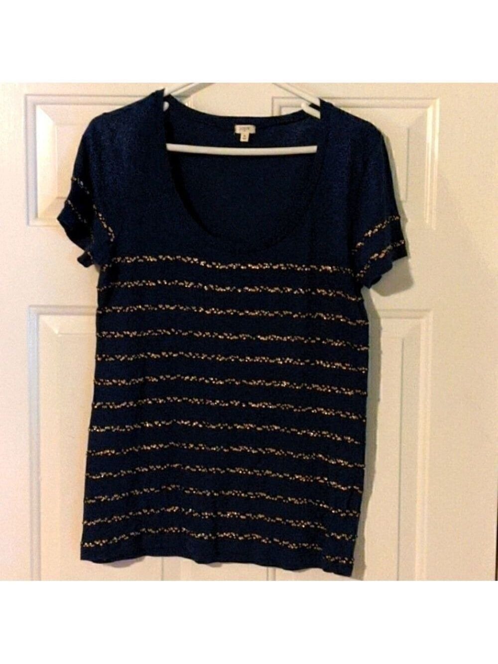 J. Crew Scoop Neck Top Navy Blue Sequins Women's Shirt Small